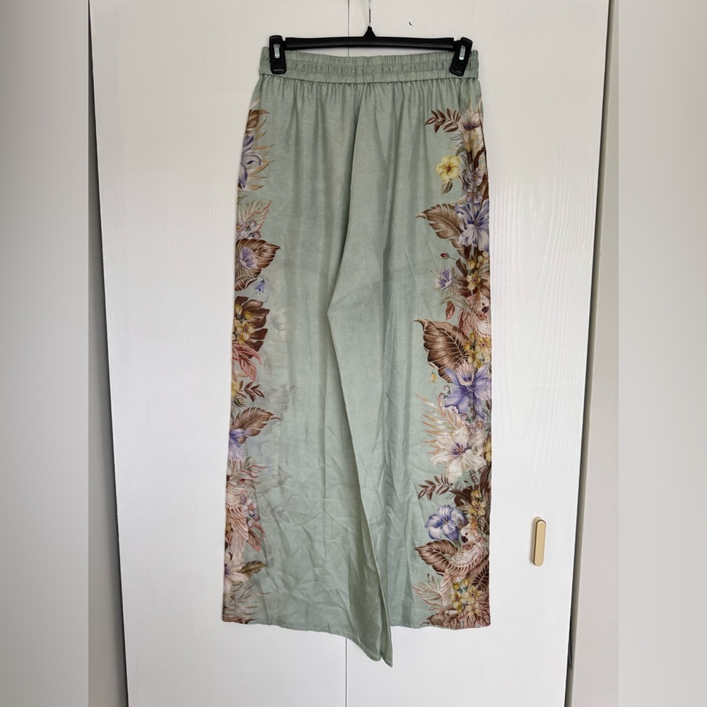 Final Zimmermann Coco Floral Silk Relaxed-Fit Shirt & Trousers Set Sage AU2 US8 - Picture 12 of 16